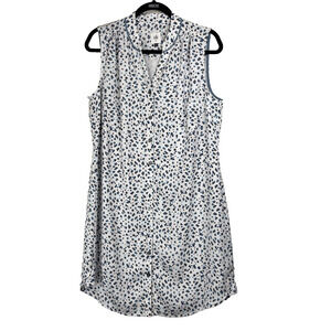 Cabi Womens Shirt Dress Size Medium Blue Leopard Animal Camilla 5233 Sleeveless